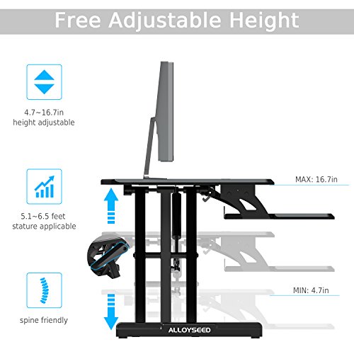 Height Adjustable Standing Desk, Alloyseed Ergonomic Sit Stand Gas Spring Riser Converter Workstation, with Quick Release Keyboard Tray - Thumbnail 2