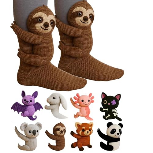 Christmas Gifts, 3D Knit Animal Socks 2026 New Novelty Sock for Christmas Decorations Birthday Halloween Gifts for Men Gift for Teen Boys Hand Crocheted Warm Sock with Cute Sloth