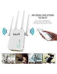 WiFi Range Extender - Farfi 1200Mbps WiFi Repeater Wireless Signal Booster, 2.4 & 5GHz Dual Band WiFi Extender with Router AP Mode 3 in 1 Function.