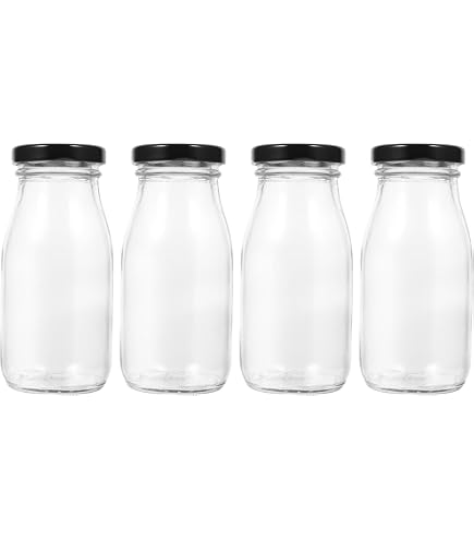 Lot 6 Bouteilles Verre 250 Ml Avec Couvercles – Réutilisables Pour Lait, Jus, Smoothies + Pailles, Étiquettes & Stylo
