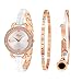 Xinge Women's Round Case Crystal-Accented Gold-Tone Bangle Watch and Bracelet Sets D3866L-W