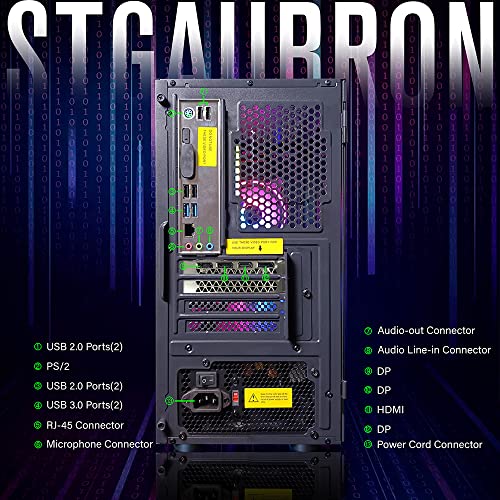 STGAubron Gaming PC Desktop Computer, Intel Core i5 up to 3.7GHz, GeForce RTX 2060 6G, 16G RAM, 512G SSD, WiFi, Bluetooth 5.0, RGB Fan x2, RGB BT Sound Bar, Windows 10 Home