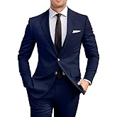 Amyox Men's Slim Fit 2 Piece Suit, Two Button Solid Suit Jacket Pants Set, Wedding Prom Suit