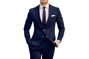 Amyox Men's Slim Fit 2 Piece Suit, Two Button Solid Suit Jacket Pants Set, Wedding Prom Suit