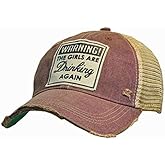 VINTAGE LIFE Warning The Girls are Drinking Again Distressed Trucker Cap, Maroon, Cotton, Polyester, Indoor, Outdoor