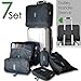 7 Pcs Packing Cubes with Toiletry Bag and Electronic Accessories Organizer and Laundry Bag (Black) Waterproof Lightweight Travel Luggage Organizer bags