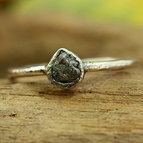 Teardrop rough diamond ring in bezel setting with matte sterling silver design band