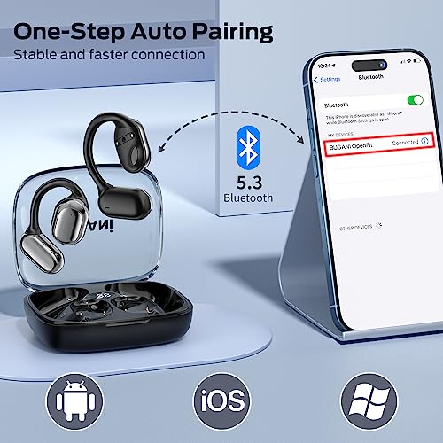 BUGANI Ecouteurs Bluetooth sans Fil Sport, Casque Bluetooth sans Fil 5.4, Écouteurs à Conduction Osseuse avec 40H HiFi Stéréo Basses Casque, Oreillette Bluetooth Sport IPX5 Étanche, Running/Gym