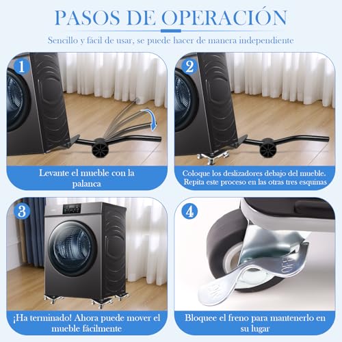 Metal Diseño - JYYBN Base para Lavadora con Ruedas y Barra de Palanca, 360° Ruedas Grande para Lavadora con Frenos, 700KG Carga Ruedas para Refrigerador Muebles Pesados