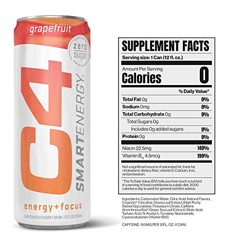 C4 Smart Natural Energy Drinks with Zero Sugar and Zero Calories, Sugar