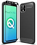 HuYin Google Pixel 4 XL Case with Tempered Glass Screen Protector Frosted Shield Luxury Slim Design for Google Pixel 4 XL Phone (Black)