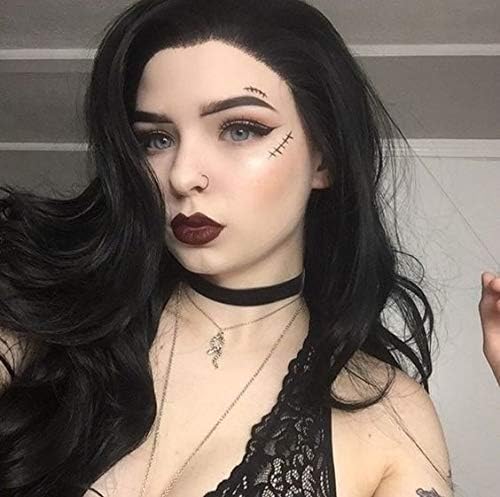 BESTUNG Fashion Natural Black Long Curly Lace Front Wig Soft Fiber Glueless Synthetic Hair Replacement Wigs for Women 24 Inches (Natural Black)