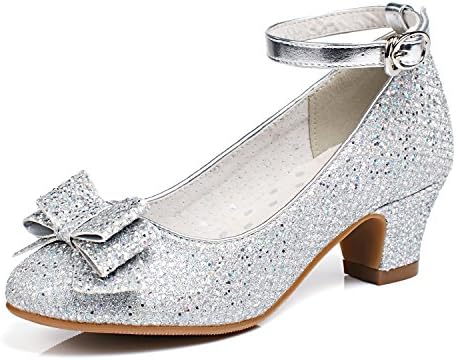 Alicorn Girl's Silver Glitter Low Heel Mary Jane Dancing Dress Shoes 13 M US Little Kid