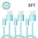 Kenex® 3 Pack 3.3ft [Blue] USB 2.0 Nylon Braided Lightning Cable USB Charging Cable Cord for iPhone 6S/6S Plus/6 Plus/6/5/5C/5S/SE, iPad Air, Mini 4, iPod 5 and iPod 7