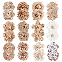 APICCRED 24PCS Burlap Flowers for Crafts 12Styles Natural Handmade Rustic Rose Flower for Burlap Decoration DIY Craft Bouquets Home Wedding Christmas Party Decoration