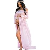 YnimioAOX Women's Off Shoulder Long Sleeve Maternity Dress for Photography Chiffon Maternity Gown for Photoshoot
