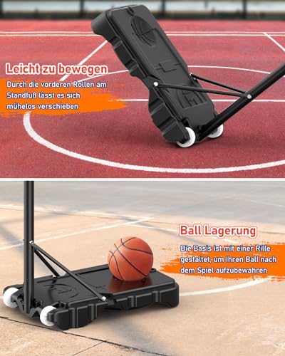 Basketball Hoop Outdoor Children's Basketball Stand: 150-210 cm Height Adjustable Basketball Stand with 80 x 60 cm Shatterproof Back Panel, Enlarged Base and Wheels for Children/Teenagers