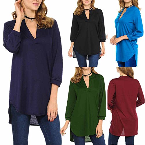 HAALIFE◕‿ Women's Roll Tab Sleeve Tunic, Perfect Long for Leggings Shirt Cute Versatile Top Sky Blue - Thumbnail 4