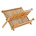 SONGMICS 100% Bamboo Dish Rack Plate，Dish Drying Rack, Collapsible Compact Dish Drainer，18 Slot Collapsible 2-Tier Dish Cup Holder, Folding Utensil Drainer for Kitchen Restaurant UKAB901
