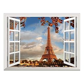 Removable Wall Sticker/Wall Mural - Eiffel Tower in Autumn, Paris, France | Creative Window View Home Decor/Wall Decor - 24"x32"