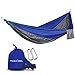 Double Parachute Hammock, Noza Tec Portable Lightweight Nylon Fabric Camping Hammock for Backpacking, Travel, Beach, Yard. Straps Included (Gray/Blue)