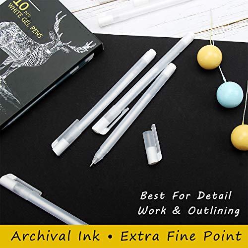 White Gel Pen Set, 8 Pcs 0.8mm Fine Point Ink Fineliner With Refills For Art, Black Paper Drawing, Highlighting