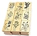 Youkwer 9 Pcs Classical Plants and Flowers Style Beautiful Wooden Rubber Stamps DIY Diary Scrapbook Stamps Set(Set of 9 Different Plants)