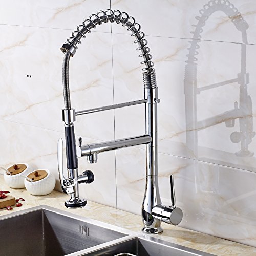 Senlesen Deck Mounted Commercial Style Pre-rinse Spring Kitchen Sink Faucet with Pull Down Sprayer Chrome Polished