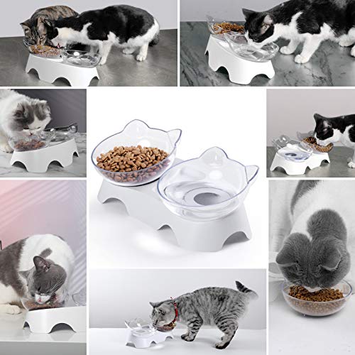 MILIFUN Cat Bowls, Cat Food Bowls Elevated, Double Kitty Bowls with 15°Tilted Raised Cat Dishes, Pet Feeding Bowl for… - Image 4
