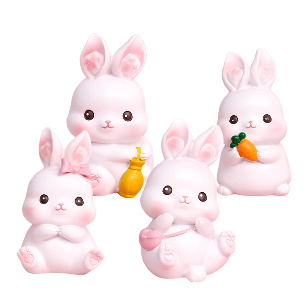 Photo 1 of Miniature Bunny Rabbit Resin Figurine: 4pcs Mini Cute Rabbit Figures Tiny Animal Characters Toys Cake Topper Micro Landscape Easter Table Decor