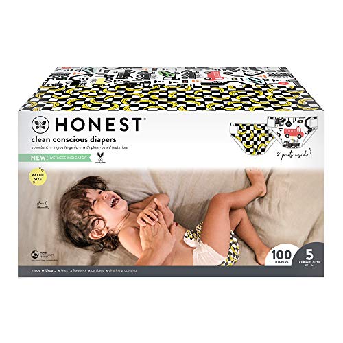 the honest company - caja super club, pañales limpios y conscientes, camiones grandes + plátanos, tamaño 5, 100 unidades 