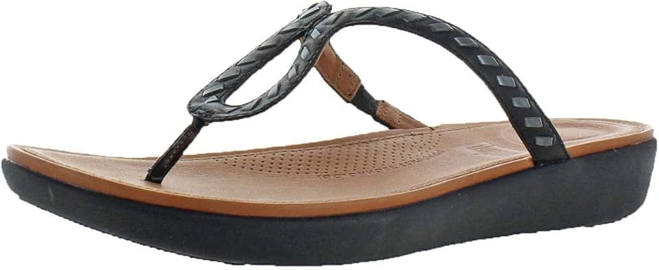Amazon.com | FitFlop Womens Strata Toe Thong Leather Thong Sandals Black 11 Medium (B, M) | Flip 