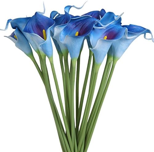 Sunbu 20 Calla Pcs Lily Bridal Wedding Bouquet Head Lataex Real Touch Flower Bouquets (Blue)