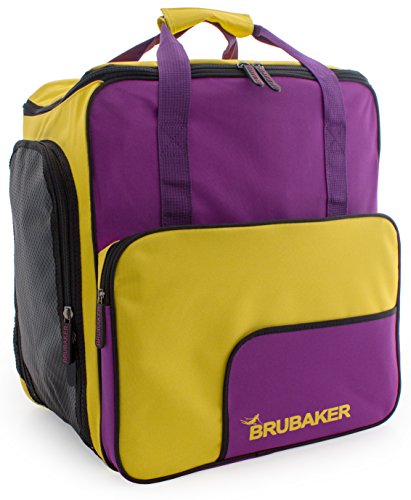 BRUBAKER Superfunction - Limited Edition - Combo Ski Boot Bag and Ski Bag for 1 Pair of Ski, Poles, Boots and Helmet - Purple Yellow