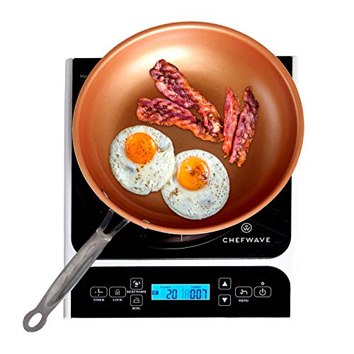 ChefWave CW-IC01 1800W Portable Induction Countertop Burner - Bonus 10" Copper Frying Pan - 20 Power/Temp Settings Digital LCD Touch Kitchen Cooktop Electric Cooker - Energy Efficient, Safety Lock