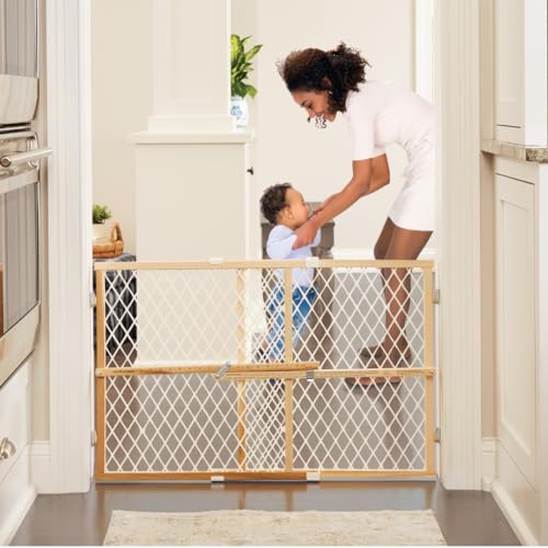 Toddleroo by North States - Diamond Mesh Wooden Baby Gate: Pressure Mounted Baby Gate for Doorways - Adjustable 26.5 to 42 Inches Wide - 23 Inches Tall