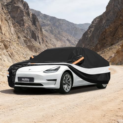 Holthly Car Cover Fit for Tesla Model 3 (2017-2026) 10 Layers Full Tarpaulin 100% Waterproof Protection Against Dust, Wind, Rain and UV Rays