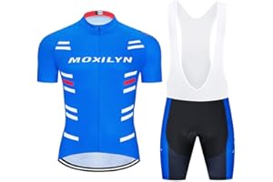 MOXILYN Men's Cycling Jersey Bike Clothing Set Full Zipper Breathable Quick-Dry Shirt + Cycling Bibs with 20D Padded