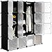 LANGRIA 16-Cube DIY Shoe Rack, Storage Drawer Unit Multi Use Modular Organizer Plastic Cabinet with Doors, Black and White Curly Pattern