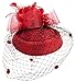 Fascinators Hair Clip Headband Pillbox Hat Bowler Feather Flower Veil Wedding Party Hat, Red, One Size
