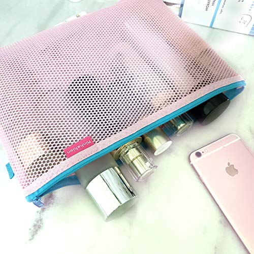 Mesh Zipper Pouch Travel Bags with Zipper Clear Zipper Pouch Small Organizer Bag Zipper Folder Bag Cosmetic Bags Travel Storage Bags, Colour Random (A4-3PCS-Blue) - Thumbnail 3