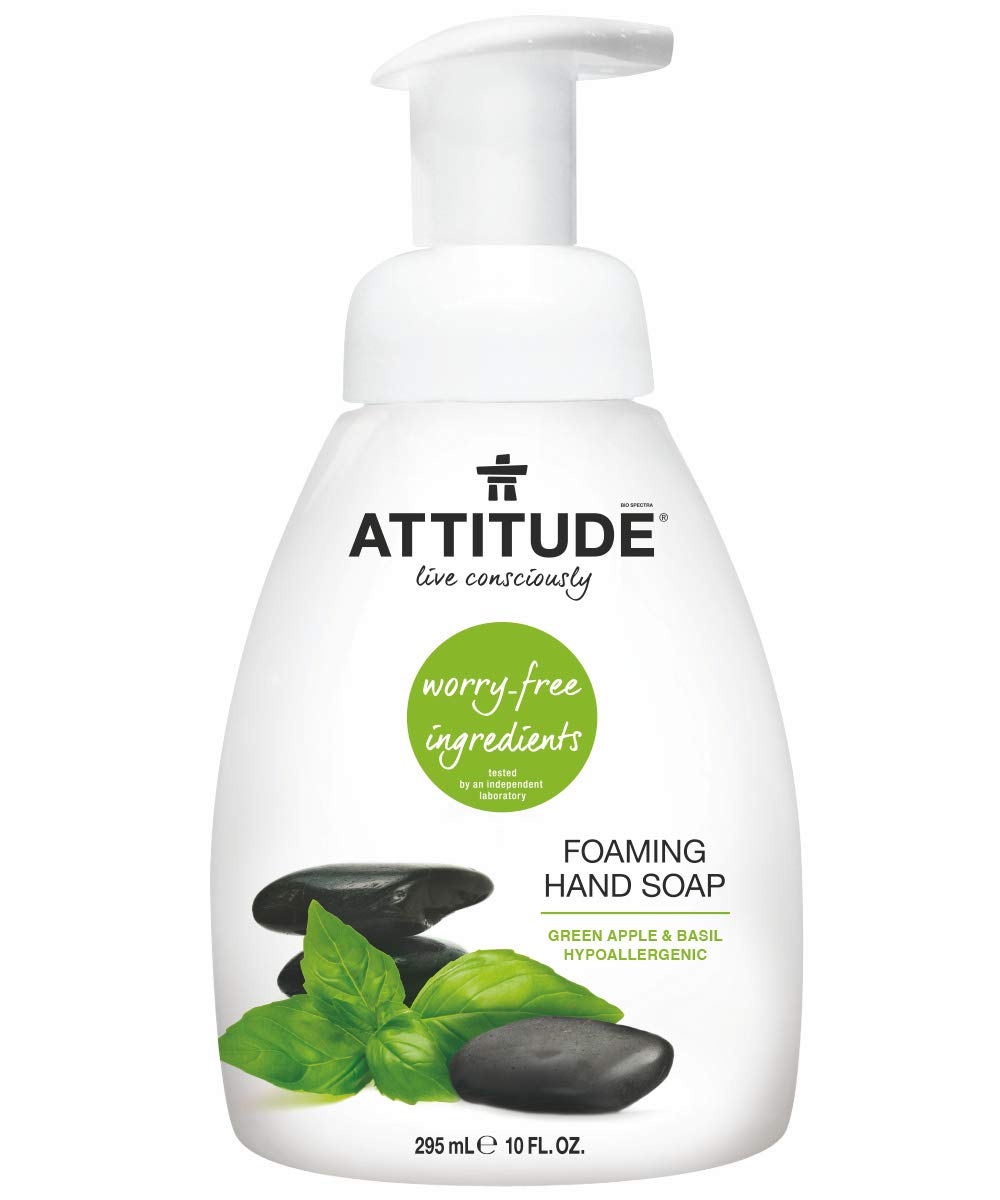 ATTITUDE Hypoallergenic Foaming Hand Soap, Green Apple & Basil, 10 Fluid Ounce