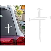 DXNQ Car Cross of Nails Sticker, Bumper Christian Sign Cross with Nails Decal, Removable Waterproof Sticker for Car Truck Window Motorcycle Helmet Laptop, Car Accessories (White)