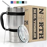 Stainless Steel Tumbler Set 30 oz - 4 Pieces - With Handle, Straw & Lid - Vacuum Insulated - By Sensible Needs - Perfect Gift