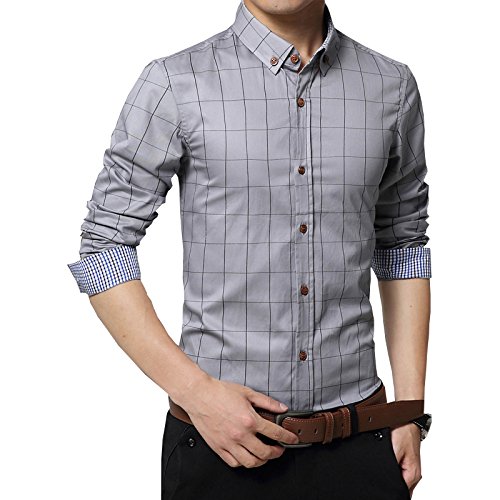 Casual Snap Buttons Plaid Dress Shirts 