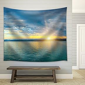 Dawn Above Sea and Blue Sky - Fabric Wall Tapestry Home Decor - 51x60 inches