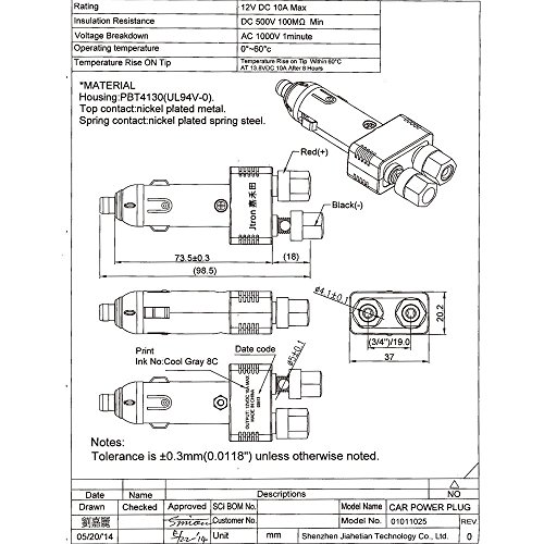 Jtron Dc 12v 10a Car Male Cigarette Lighter Plug with Power Wiring Cable Car to Take Power Black Power Cord for Inverter