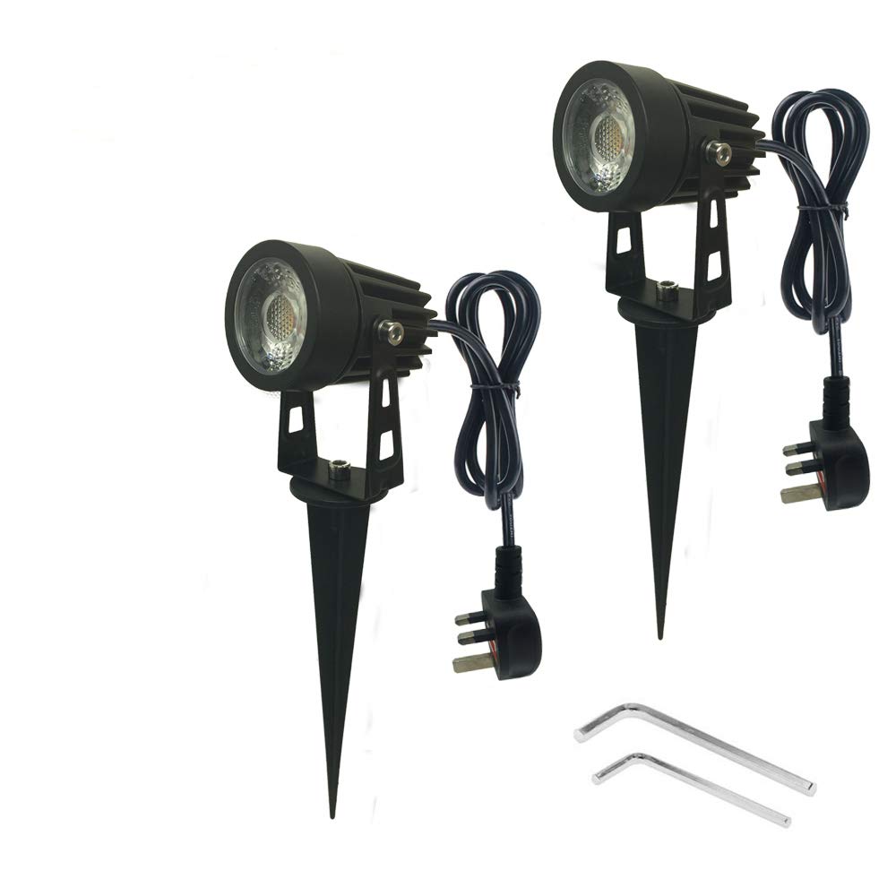 Pack of 2, WeFoonLo Outdoor Mini LED Landscape Lights Waterproof Spotlight with Spike Stand and Plug for Driveway,Outdoor Lawn Lighting, Flood Garden,Yard (Warm White, 5W)