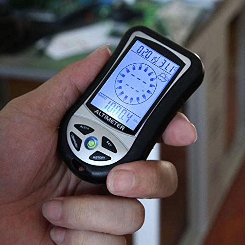 Multi-function 8 in 1 Electronic Handheld Compass Altimeter Barometer Thermometer Weather Forecast Time Calendar Digital Altimeter LED Back-light Forecast Thermometer for Camping Hiking Climbing