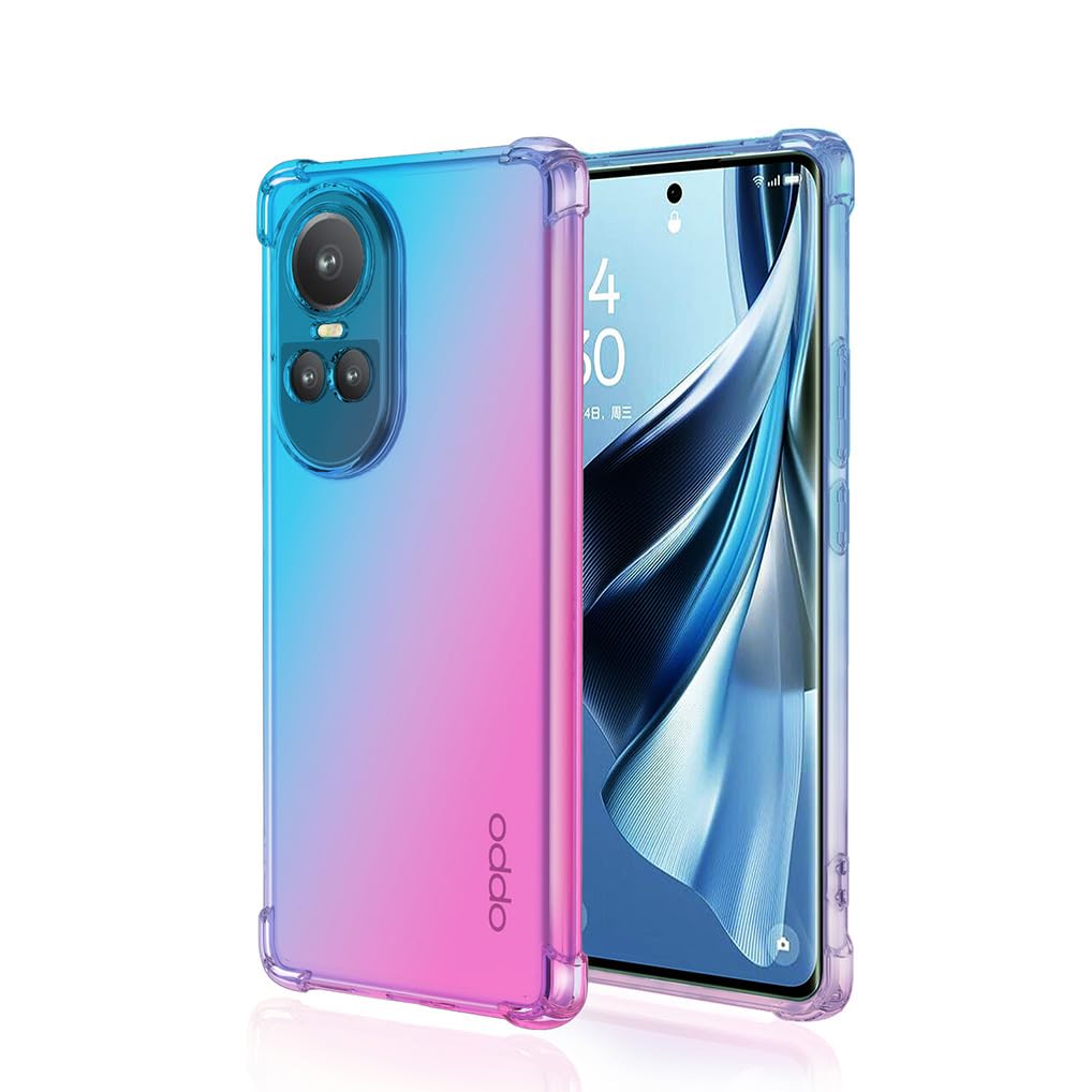 SEAHAI Case for OPPO Reno 10 5G, Gradient Color Ultra-Slim Crystal Transparent Cover Clear Back [Anti-Yellow] Soft TPU Silicone Shockproof Bumper Cover, Blue/Pink